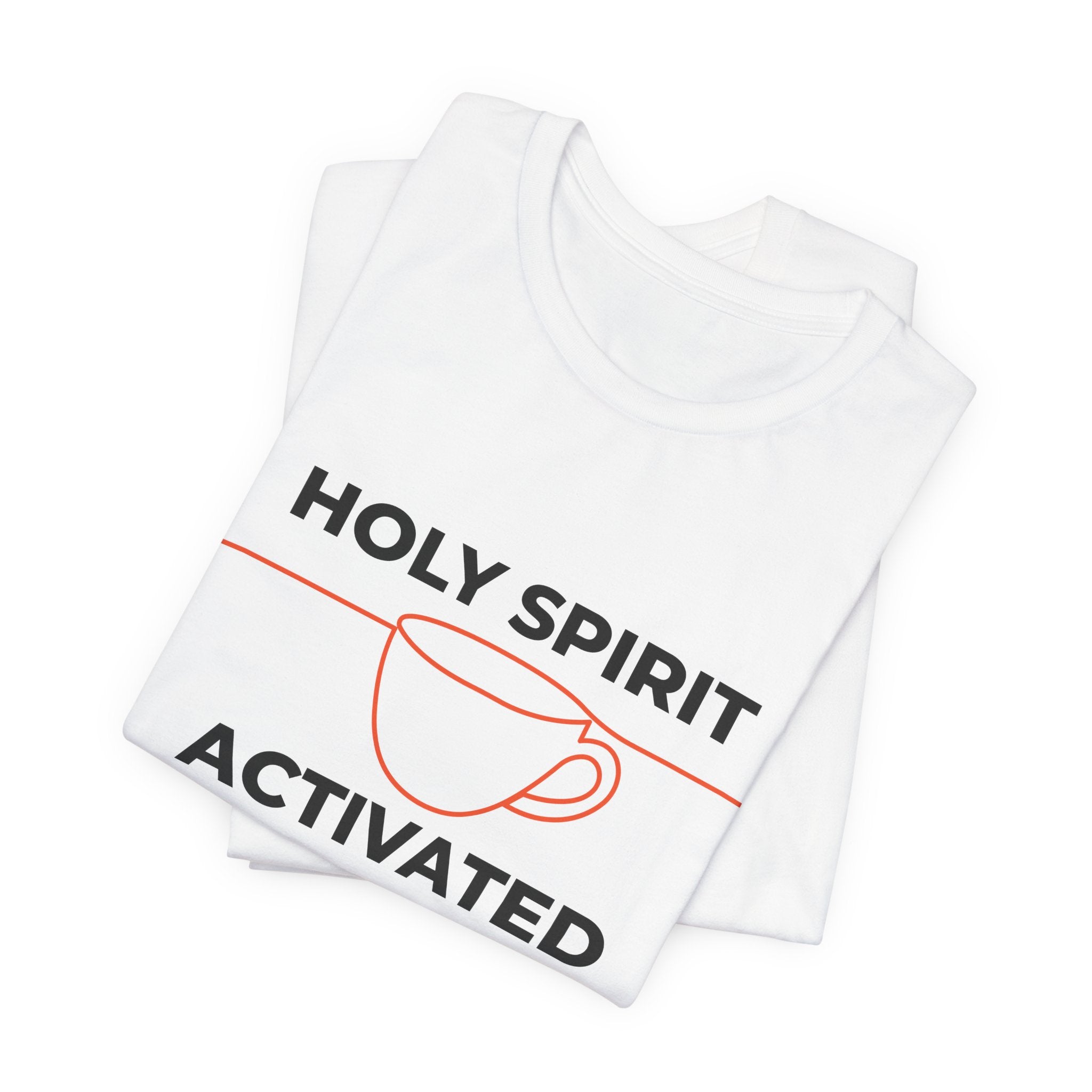 White tank top with 'Holy Spirit Activated' text and graphic on a white background