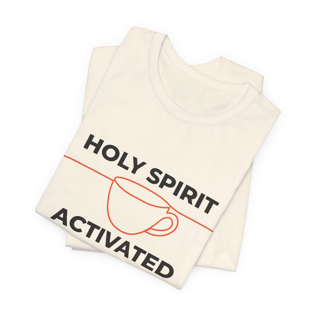 Beige tank top with 'Holy Spirit Activated' text and graphic on a white background
