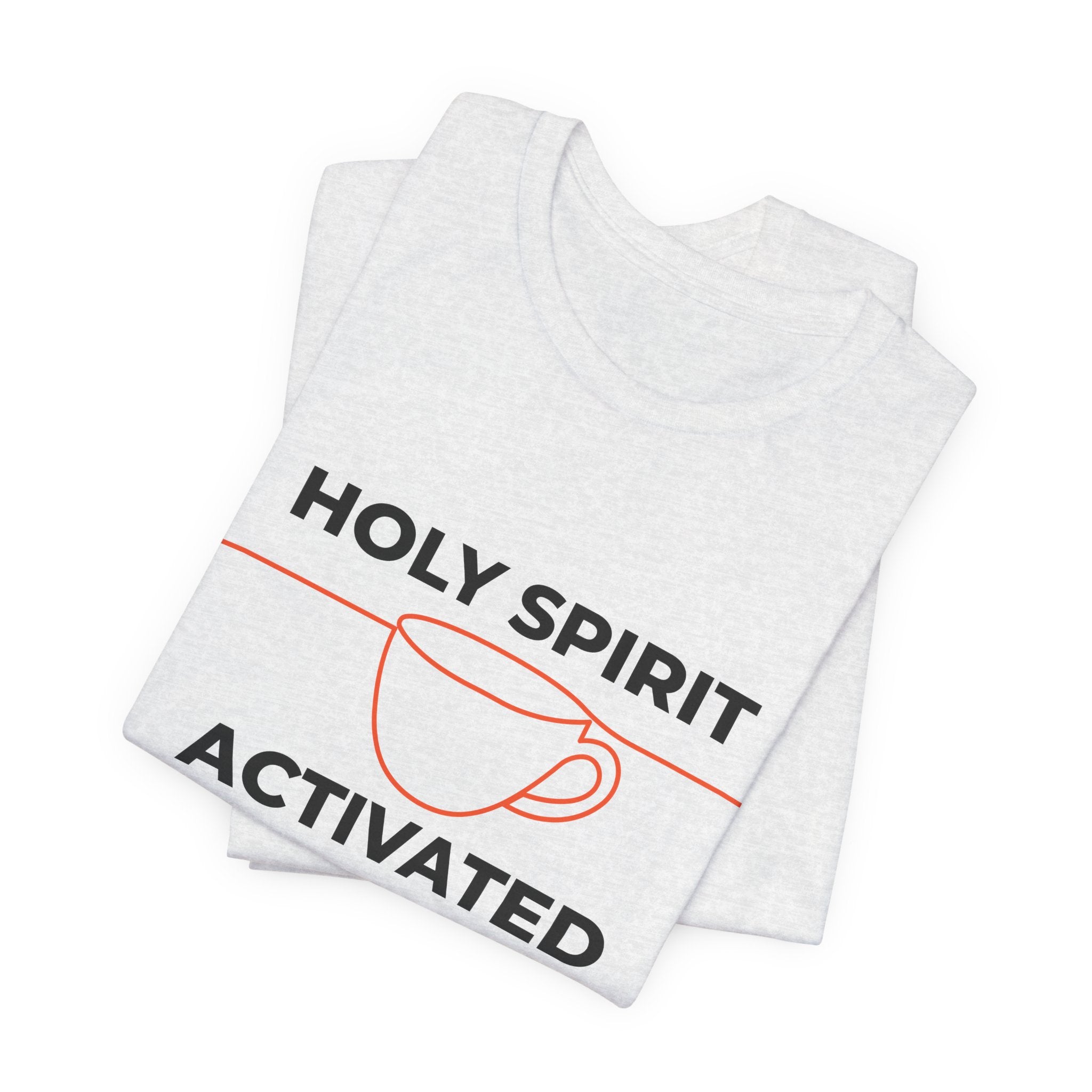White tank top with 'Holy Spirit Activated' text and cup graphic on a white background