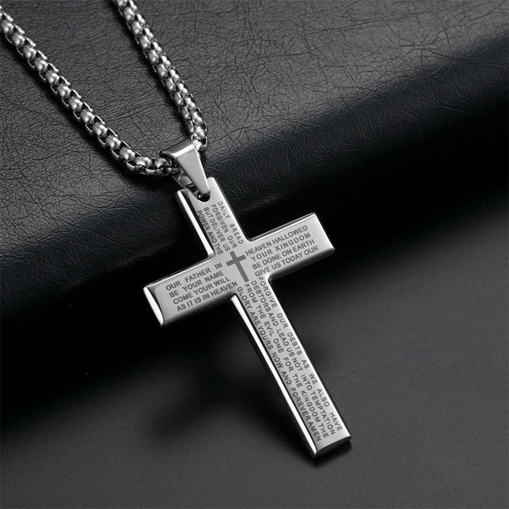 Hip Hop Cross Pendant in silver color on a black background.