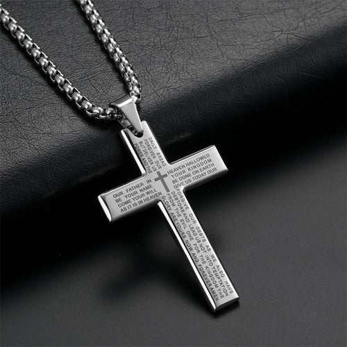 Hip Hop Cross Pendant in silver color on a black background.