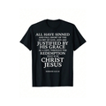 Black t-shirt with white text 'All Have Sinned' Verse on a white background