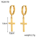 Gold hoop earrings with cross pendants on a white background