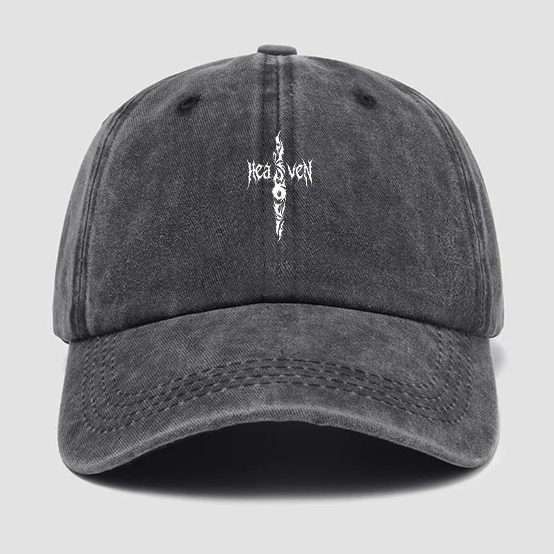 Gray baseball cap with cross logo on a light gray background