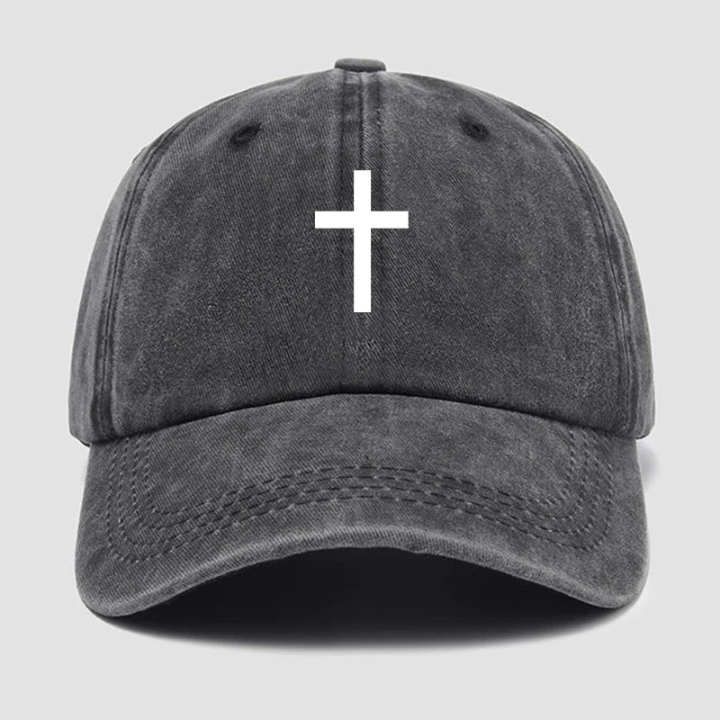 Gray cap with a white cross on a light gray background