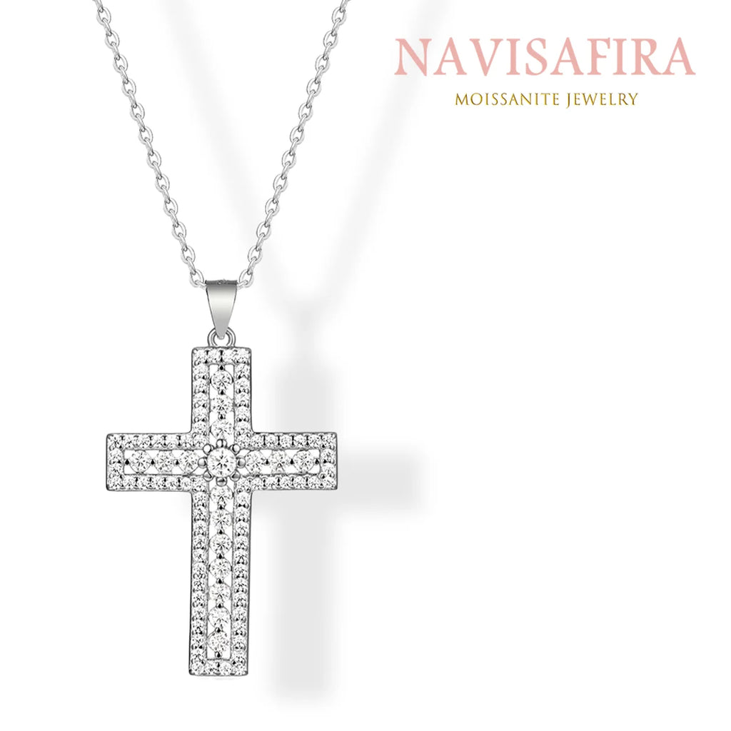 Moissanite Cross Necklace with D Color Moissanite gemstone.