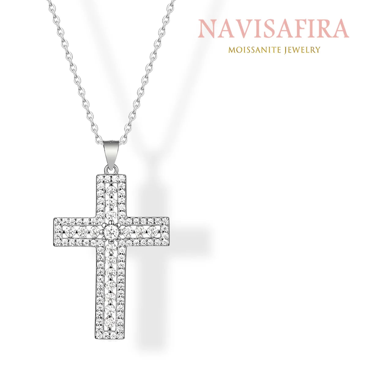 Moissanite Cross Necklace with D Color Moissanite gemstone.