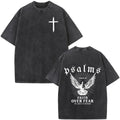Black t-shirt with white crown design on front and text on back, on a white background