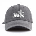Gray cap with 'I Believe in Jesus' text and cross design on a white background
