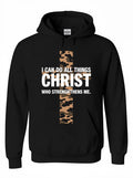 Black hoodie with a camouflage cross design and 'Philippians 4:13' text on a white background