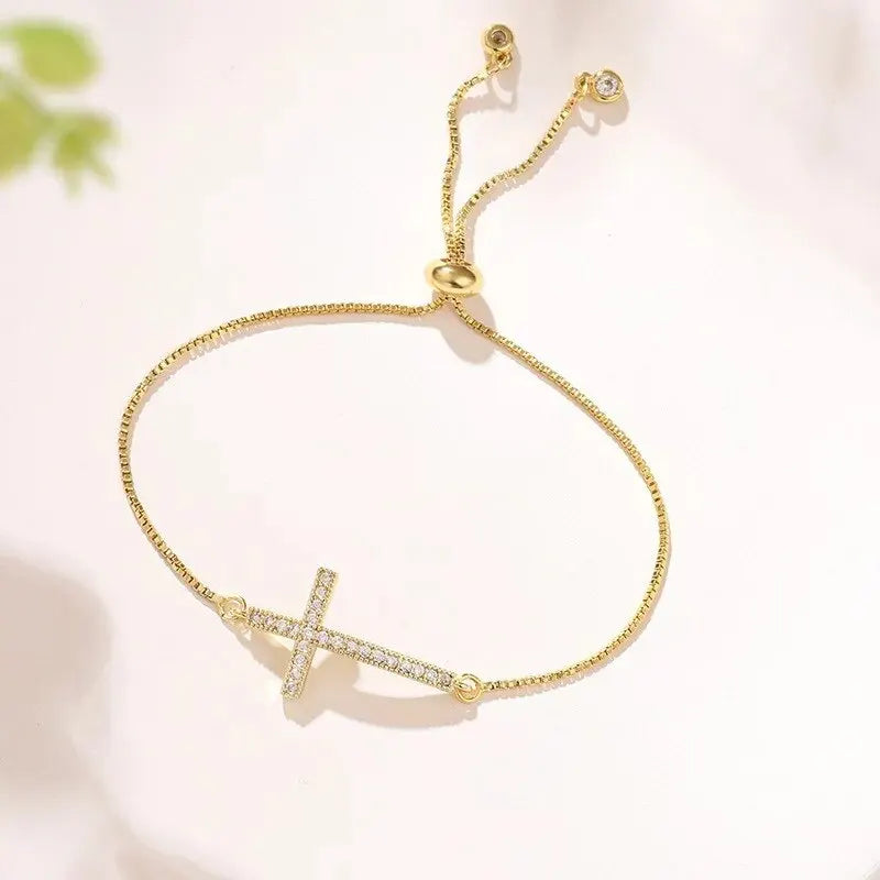 Zircon Cross Bracelet in a close-up view showing intricate details.