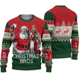 Christmas-themed sweater with Santa Claus and Jesus, featuring 'Christmas Bros' text.