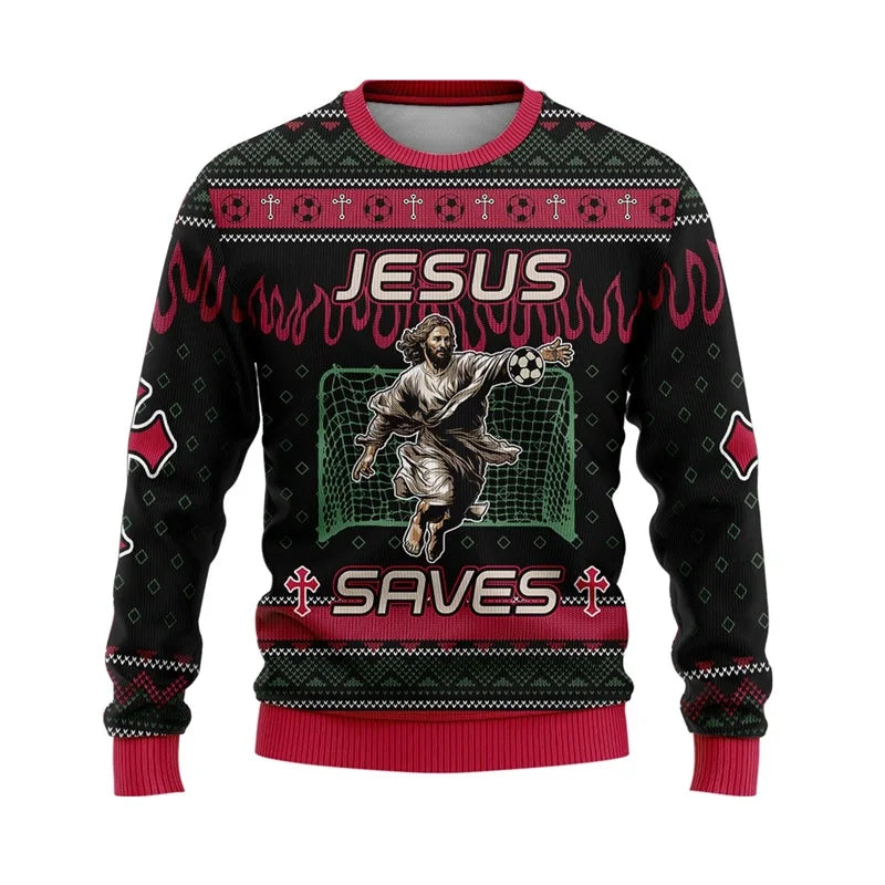 Sweater with Jesus Saves design on a white background