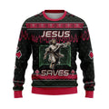 Sweater with Jesus Saves design on a white background