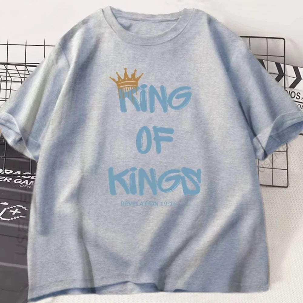 Gray t-shirt with 'King of Kings' text and crown graphic on a white background
